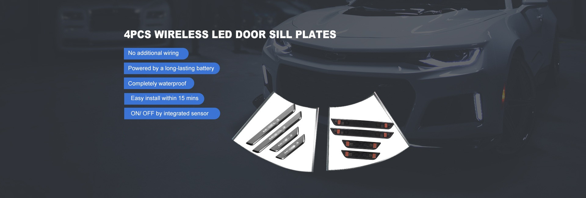 4pcs wireless led door sill plates, powered with battery